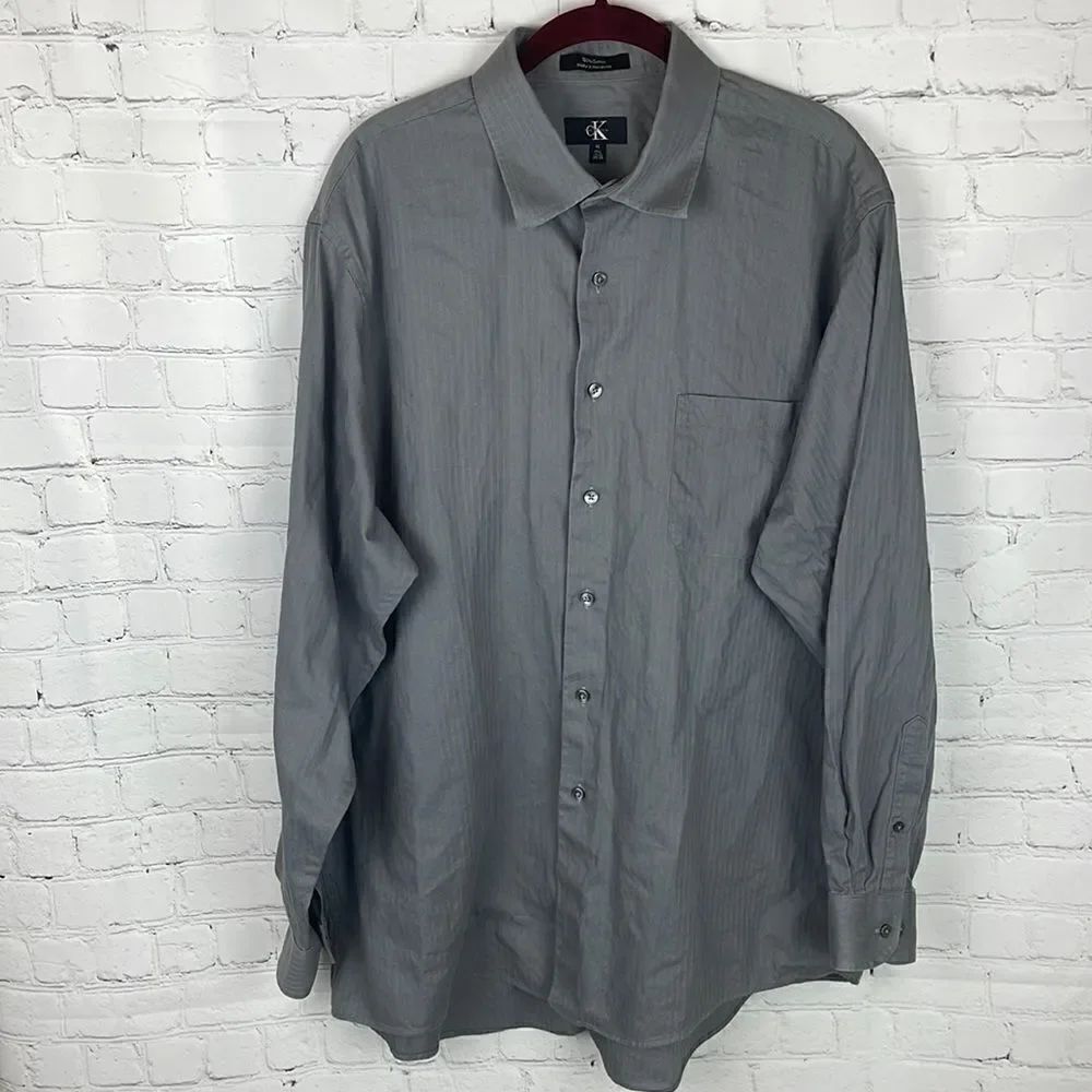 Calvin Klein Gray Pinstriped Button Down Shirt Size XL